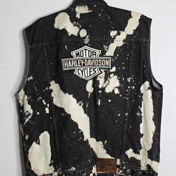 Harley-Davidson Other - Upcycled Acid Wash Denim Harley Davidson Vest